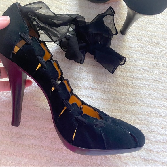 NEW YSL black suede ankle wrap pumps - Picture 5 of 14